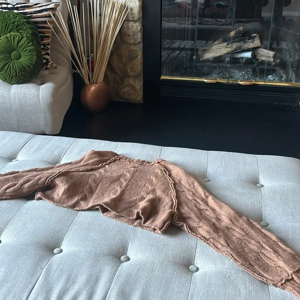 Free People 100% Cashmere Burnt Orange Cropped Knit Sweater Size XS - Image 7