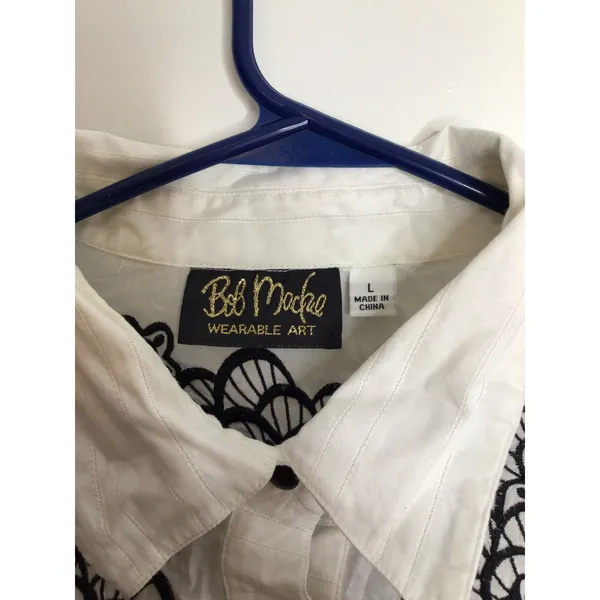 Bob Mackie Button Down Shirt Womens L White Excellent Floral Embroidery Western - Image 2