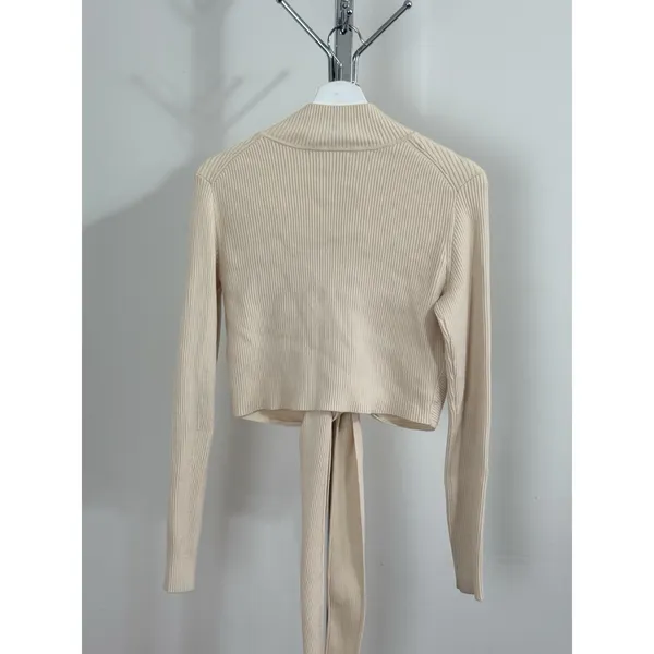 Athleta x Alicia Keys Ribbed Tie Front Knit Wrap Top Sweater Cream Womens Size M - Image 6