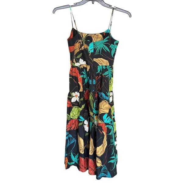 Delfi Collective 100% Cotton Black Green Floral Botanical Midi Dress Size XS - Image 4