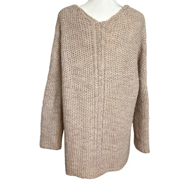 Moth Anthropologie Size S Oversized V Neck Sweater Chunky Knit Tan Alpaca Wool - Image 2