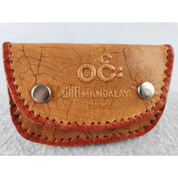 Vtg Handmade MANDALAY BURMA Leather Wallet Change Coin Purse Burmese‎ souvenir - Image 3