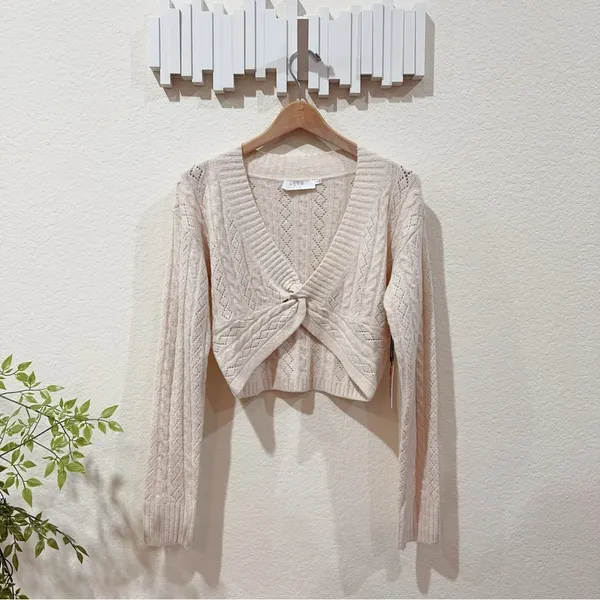 ASTR The Label Cream Cable Knit Twist Front Cropped Sweater Small NWT - Image 6