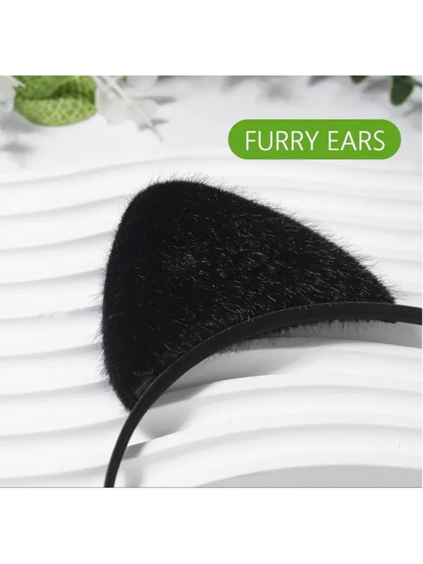 NEW Black Cat Ears Headband Furry Halloween Adult - Image 3