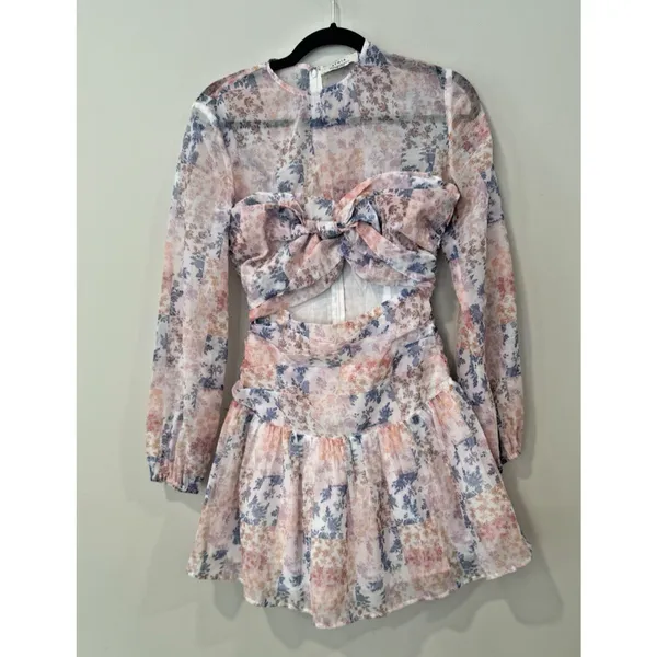 REVOLVE Atoir Floral Mini Ruffled Dress in Pink and Blue Size US 2-3077 - Image 3