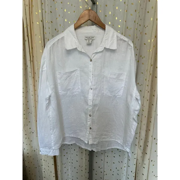 Rachel Zoe Women's 100% Linen Mother Of Pearl Button Down Collar Shirt L - Image 2