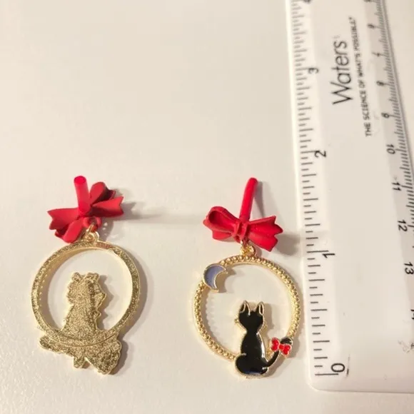 Kiki's Delivery Service Earrings Jiji Cat Anime Studio Ghibli Red Bow Gold‎ Hoop - Image 5