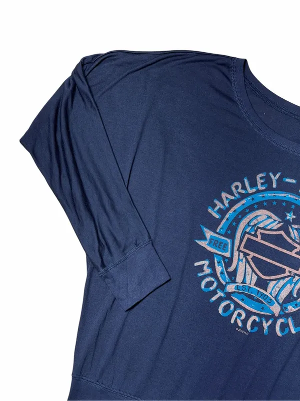 Harley Davidson Navy Blue Embellished Washington DC Long Sleeve Top Womans XL - Image 2