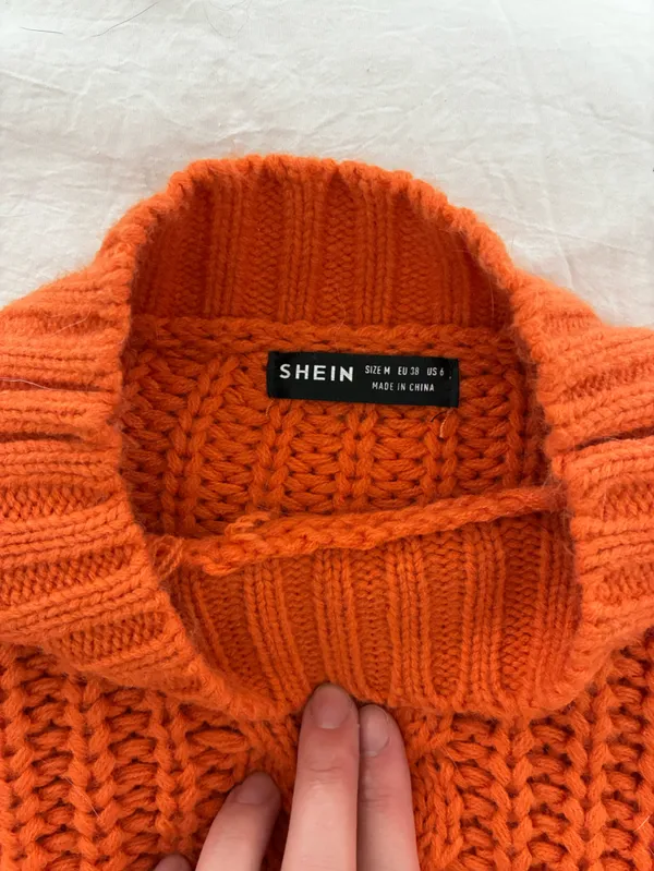 SHEIN Bright Orange Cable-Knit Turtleneck Sweater - Image 2