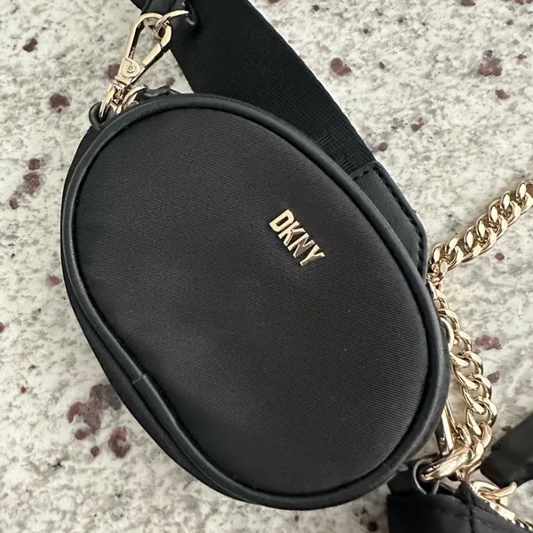 DKNY‎ Chain Shoulder Bag Crossbody Detachable Strap w/ Ear Bud Coin Purse Black - Image 3
