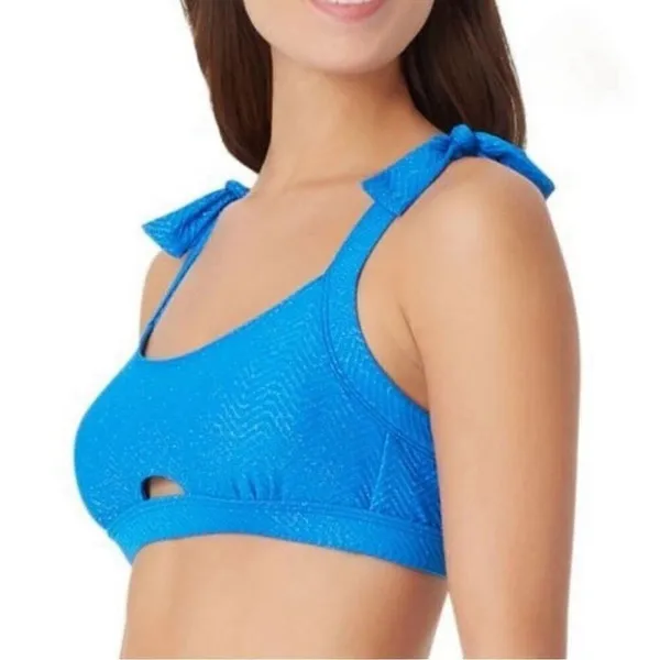 NWOT Sugar Beach Cobalt Blue Glitter Chevron Swim Bikini Set Sz Medium - Image 3