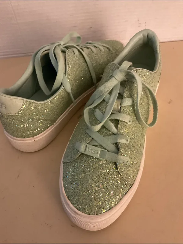 UGG women green sparkling Glitter leather Lace-Up Zilo Sneakers US 9 - Image 11