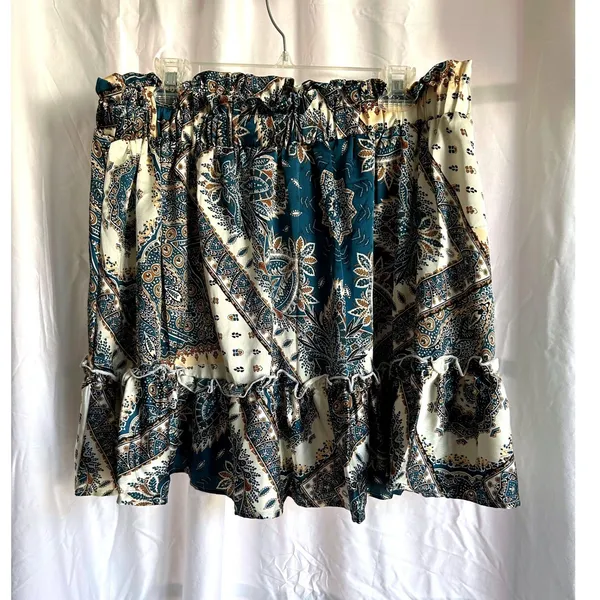Boho Paisley Skirt Cottagecore‎ Ruffle Tiered Skirt Coastal Cowgirl Flowy XXL - Image 2