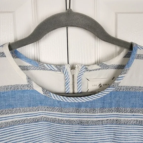 Lou & Grey Linen Cotton Striped Crop Top Blue White Grey Size M - Image 6