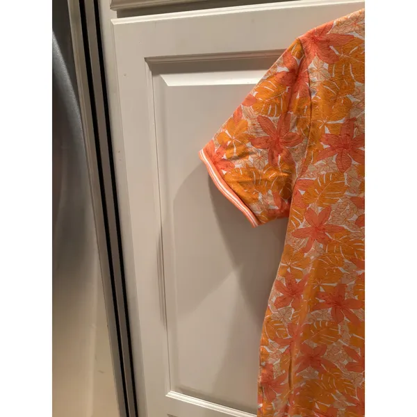 Lands End Womens Orange Tropical Floral Cotton Blend Short Sleeve Polo Shirt XL - Image 5