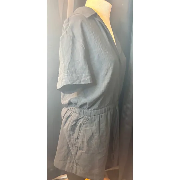 Fabletics Black Cotton Gauze Short Sleeve Romper Button Front Size M NEW - Image 2