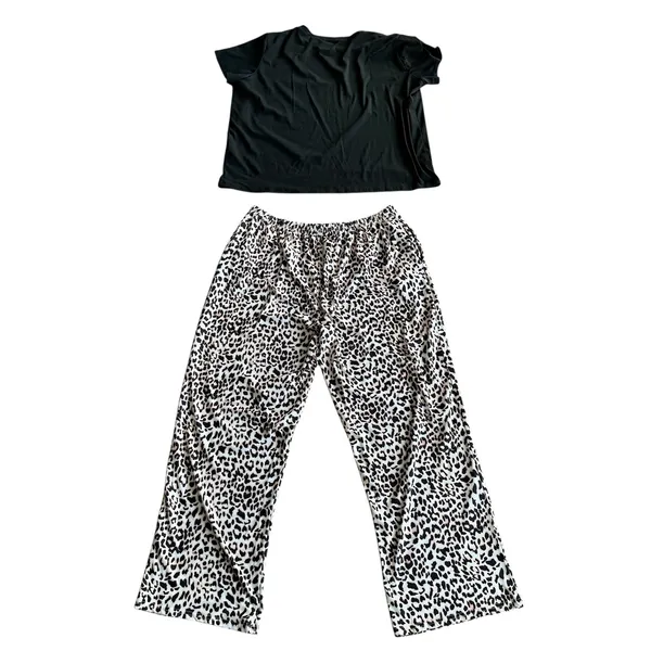 Ekouaer Women's 2XL‎ Leopard Print Pajama Set Top and Wide Leg Pants Loungewear - Image 9