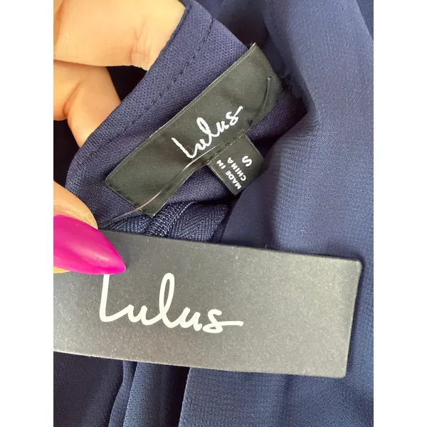 NWT Lulus Elegant Event Navy Ruffled Tie-Back Tiered Maxi Dress Bridesmaid Sz S - Image 7