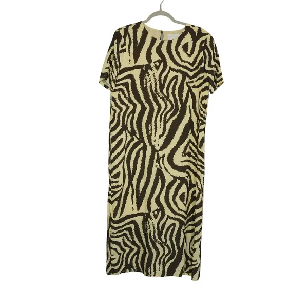 Corey Lynn Calter Size M Anthropologie Zebra Print Midi Shift Dress Brown Cream - Image 2