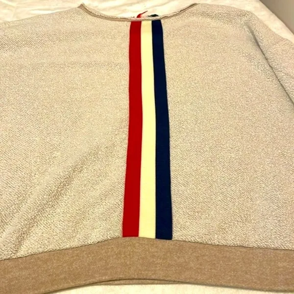 Vintage Havana- Cream Oversized Raw Neckline Knit Stripe Back Sweater Size S - Image 8