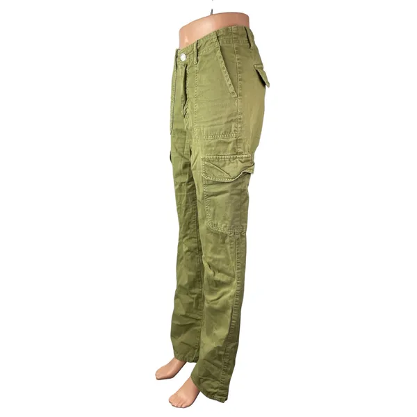 Zara Women's Green High Rise Military Barrel Wide Leg Cargo Denim Jeans Pants 2 - Image 3