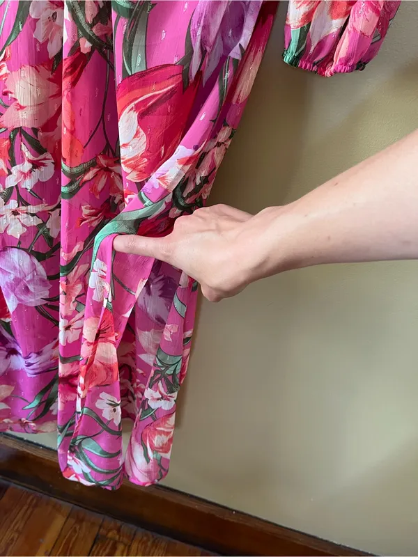 Pink Floral Midi Dress with Front Ring and Cutout Details - Image 11