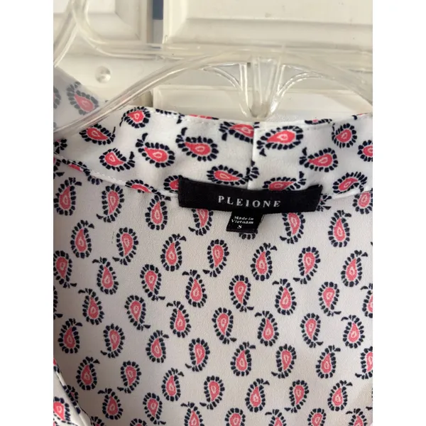 Pleione Womens‎ Small Pink Navy Paisley V-Neck Cap Sleeve Blouse Top White - Image 3