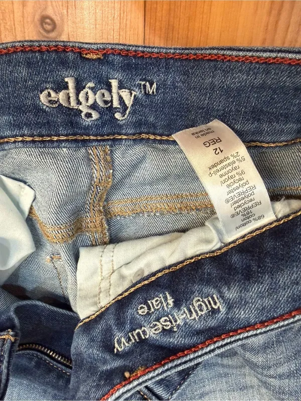 Maurices Edgely High Rise Curvy Flare Jeans Raw Hem Blue Women’s Size 12 Reg - Image 10