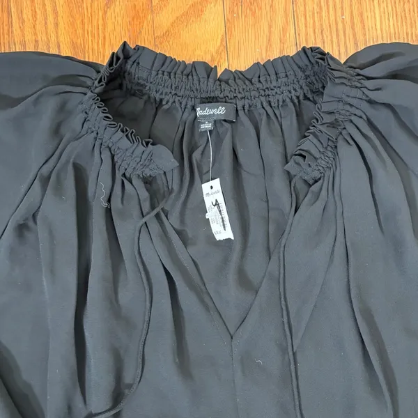Madewell Long-Sleeve Tie-Neck Top Blouse Jet Black NY328 Womens‎ Small NWT - Image 4