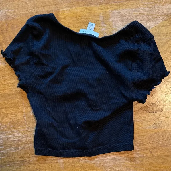 Topshop Black Ruffle Sleeve Crop Top - Image 3