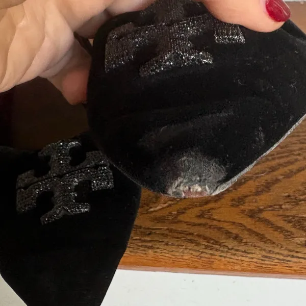 Tory Burch Black Velvet Eleanor 65‎ MM Heels Size 11 Flaw: Wear - Image 6