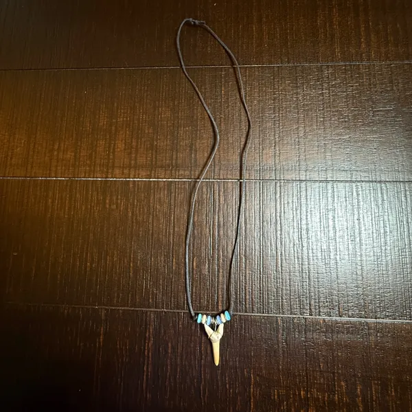 Shark Tooth Pendant Necklace Boho‎ Surf Style Beaded Black Cord Fossil Jewelry - Image 5