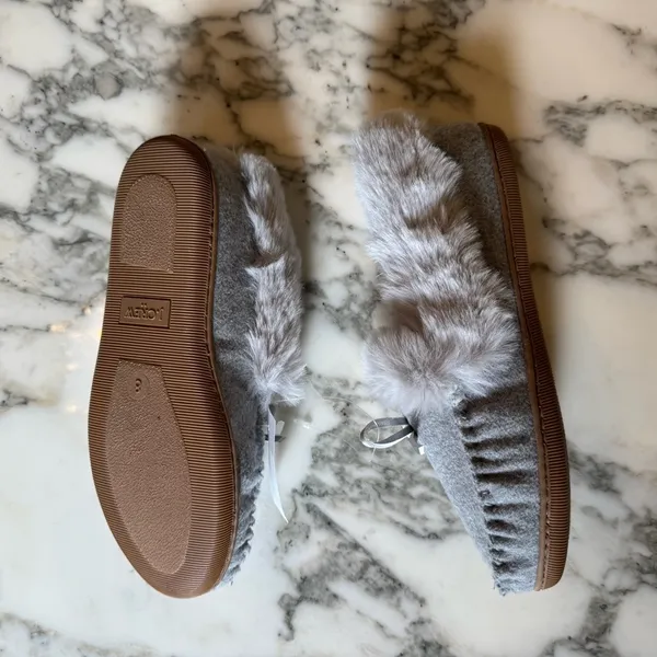 NWT J.Crew womens faux shearling grey moccasin slipper size 8 sold out! - Image 13