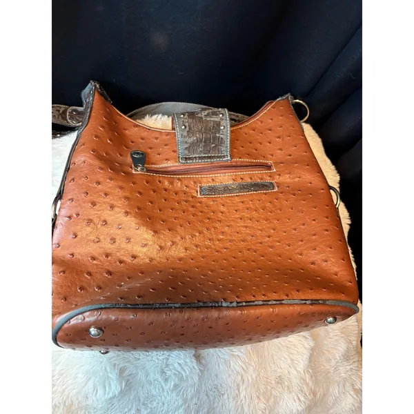 Western Ostrich Croc Embossed Studded Hobo Shoulder Bag Cognac Brown Horsebit‎ - Image 13