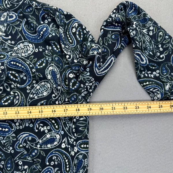 Ann Taylor Factory Womens Navy Blue Paisley Faux Wrap Top Size M 875502‎ FA23 - Image 3