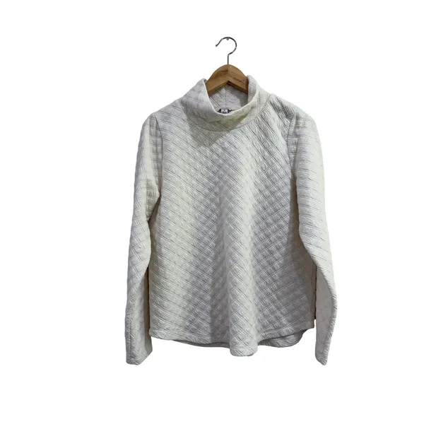 J. Crew Womens Quilted Mock Neck Pullover Ivory White Diamond Pattern BL249 M Size M - Image 2