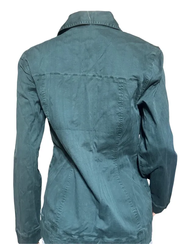 Women's spruce button up textured stripe denim jacket M Green Size M - Image 4