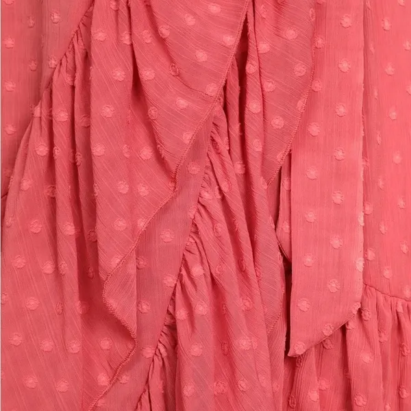 Lulus Have Harmony Swiss Dot Ruffled Faux Wrap Midi Dress in Mauve Size Medium‎ - Image 11