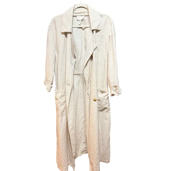 Avec Les Filles Oversized Light‎ Tan Linen Trench Coat Sz S Linencore Neutral - Image 3