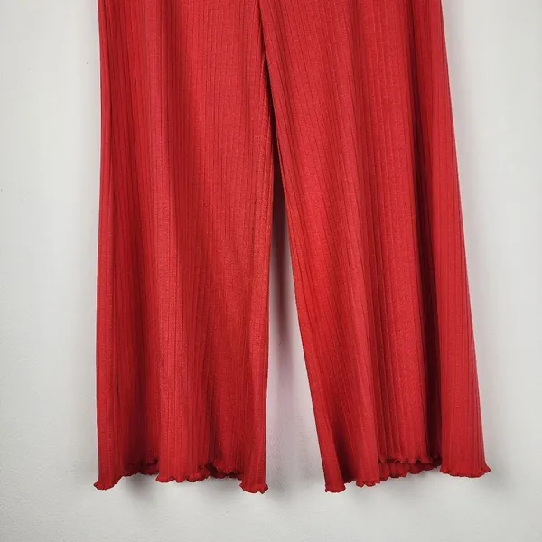 Billabong Easy Waves Pants Ribbed Wide Leg Cropped Red Coral Size L - Image 10