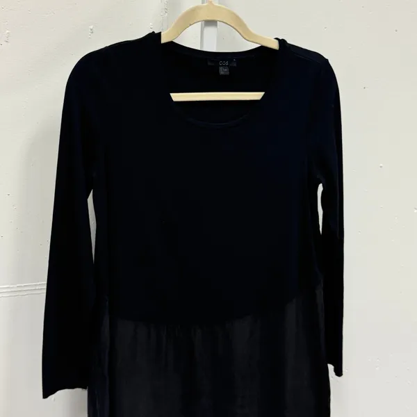 COS Mixed Media Cupro Viscose Long Sleeve Shift Dress‎ Women's Small - Image 4