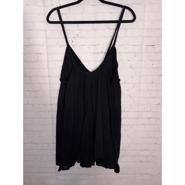 Zara Black Braided Strap Tassel Tie Back Babydoll‎ Romper Large Boho Summer - Image 6