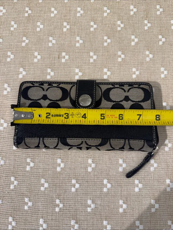 Coach Signature Jacquard‎ Slim Envelope Wallet Black Gray Leather Trim OS - Image 12