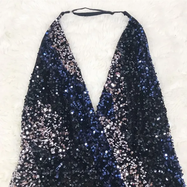FREE PEOPLE Glitter & Gold Sequin Velvet Midi Dress‎ Blue Black Size Medium New - Image 5