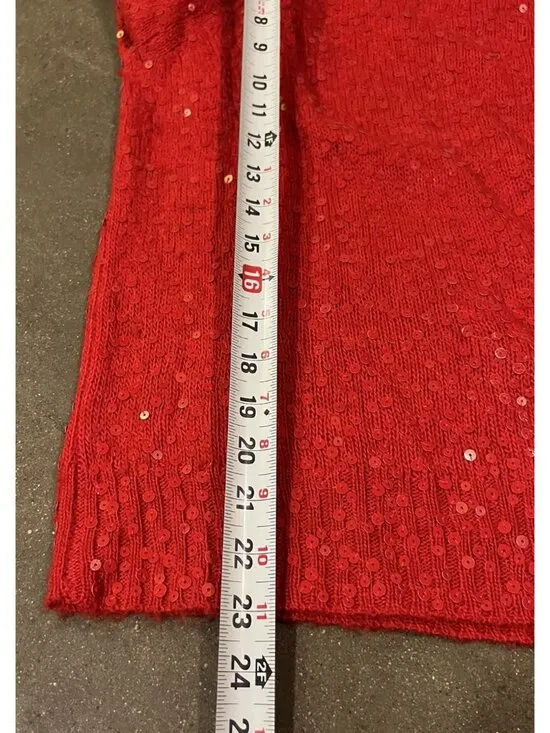 J.Crew Red Sequin Long Sleeves Pullover Wool Mohair Knit Sweater Top Size M - Image 4