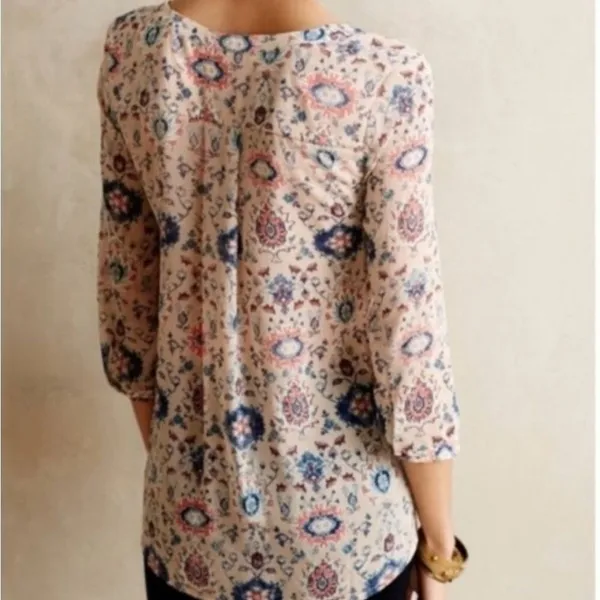 Maeve Anthropologie Stillwater Boho Henley Blouse 6 Floral Crochet Lace Top - Image 7