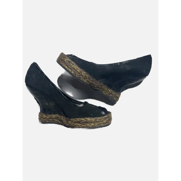 Hollywould Lexington Wedges Women 36 Black Suede Croc Peep Toe Platform Heels - Image 2