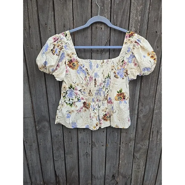 by Anthropologie Floral Corset Smocked Back Size Medium - Image 5