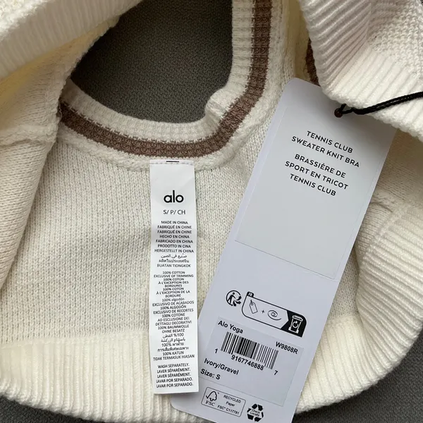 Alo Yoga Tennis Club Sweater Knit Bra Ivory/Gravel S - Image 3