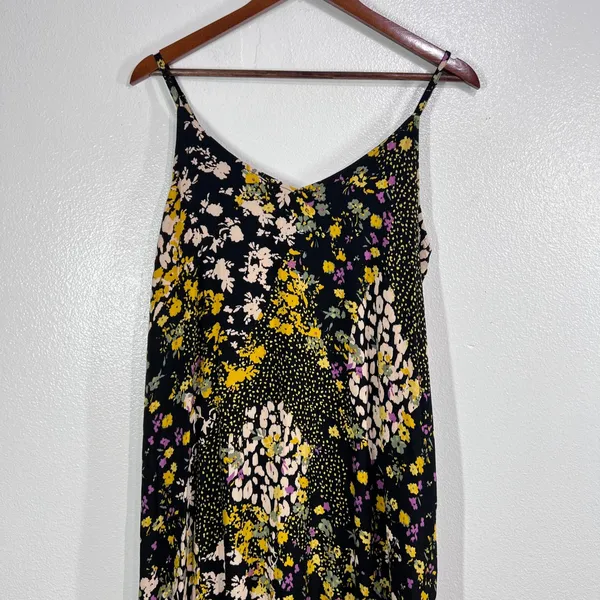 Tribal Jeans Floral Maxi Dress M Boho Black‎ Yellow Pink Summer Sundress Rayon - Image 4